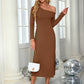 Slit One Shoulder Long Sleeve Dress