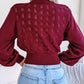 Openwork Mock Neck Long Sleeve Cropped Sweater