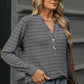 Striped Notched Long Sleeve T-Shirt