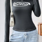 Letter Graphic Round Neck Long Sleeve T-Shirt