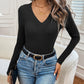 Ribbed V-Neck Long Sleeve T-Shirt