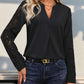 Notched Lace Long Sleeve Blouse