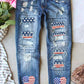 US Flag Distressed Straight Jeans