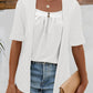 Full Size Faux Layered Decorative Button Half Sleeve Blouse