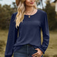 Eyelet Round Neck Flounce Sleeve T-Shirt