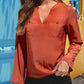 Notched Neck Long Sleeve Top