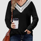 Lace Detail V-Neck Long Sleeve T-Shirt