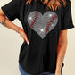 Rhinestone Heart Round Neck Short Sleeve T-Shirt