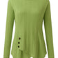 Decorative Button Round Neck Long Sleeve Top