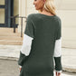 Contrast V-Neck Long Sleeve T-Shirt