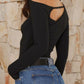 Cutout Asymmetrical Neck Long Sleeve T-Shirt