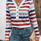 Contrast Striped V-Neck Long Sleeve T-Shirt