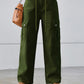 Drawstring Mid-Rise Waist Straight Cargo Jeans