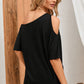 Asymmetrical Neck Cold-Shoulder Half Sleeve Blouse