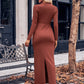 Slit Twisted Surplice Long Sleeve Dress