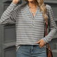 Striped Notched Long Sleeve T-Shirt