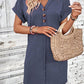 Quarter Button V-Neck Short Sleeve Dress