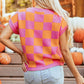 Checkered Round Neck Short Sleeve Sweater