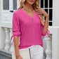 Eyelet Drawstring V-Neck Half Sleeve T-Shirt