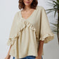 Ruffled V-Neck Half Sleeve Blouse