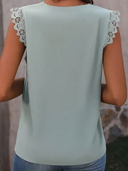 Lace Detail V-Neck Cap Sleeve Top