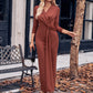 Slit Twisted Surplice Long Sleeve Dress