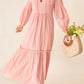 Frill Tiered Tie Neck Long Sleeve Dress