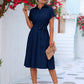 Buttoned Tie Waist Short Sleeve Dress