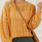 Openwork Round Neck Drop Shoulder Sweater