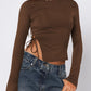 Tied Slit Round Neck Long Sleeve T-Shirt