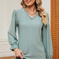 Eyelet V-Neck Flounce Sleeve T-Shirt