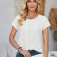 Eyelet Round Neck Rolled Short Sleeve T-Shirt