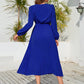 V-Neck Long Sleeve Pleated Dress