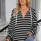 Drawstring Striped Long Sleeve Hoodie