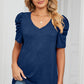 Heathered V-Neck Puff Sleeve T-Shirt