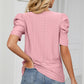 Eyelet Round Neck Puff Sleeve T-Shirt