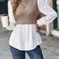 Contrast Round Neck Puff Sleeve Blouse