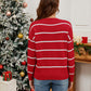 Sequin Santa Striped Round Neck Long Sleeve Sweater