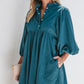 Corduroy Quarter Snap Three-Quarter Sleeve Dress