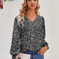 Printed V-Neck Lantern Sleeve Blouse