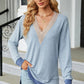 Slit V-Neck Long Sleeve T-Shirt