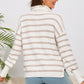 Cowl Neck Drawstring Dropped Shoulder Striped Print Blouse