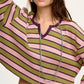 Striped Notched Long Sleeve T-Shirt