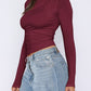 Ruched Asymmetrical Neck Long Sleeve T-Shirt