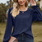 Eyelet Round Neck Flounce Sleeve T-Shirt