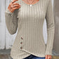 Decorative Button Round Neck Long Sleeve T-Shirt