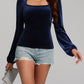 Square Neck Long Sleeve Velvet Top