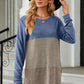 Color Block Round Neck Long Sleeve T-Shirt