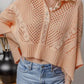 Cutout Collared Neck Three-Quarter Sleeve Sweater