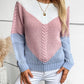 Color Block Round Neck Long Sleeve Sweater